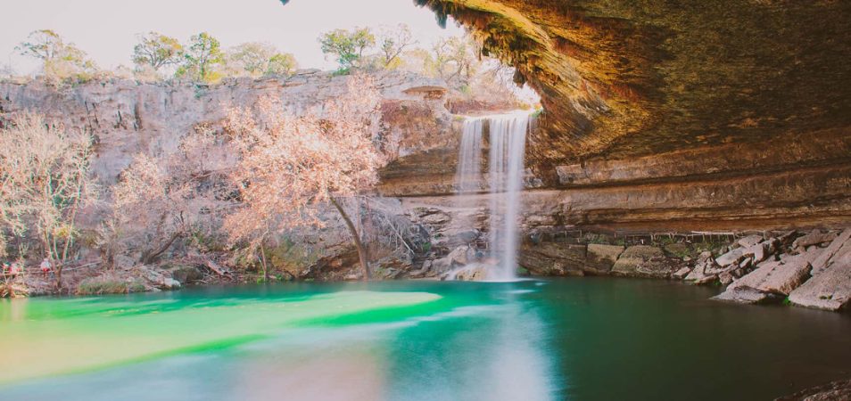 Hamilton Pool Preserve's natural swimming hole and waterfall near Austin, Texas