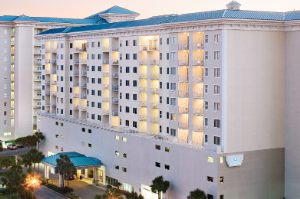 The resort exterior of Club Wyndham at Majestic Sun in Destin, Florida. 